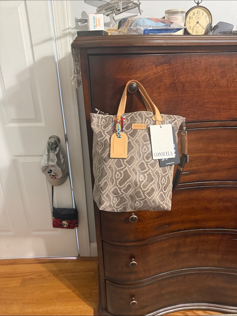 Consuela Neutral Snake-Print Tote with Tan Leather Accents